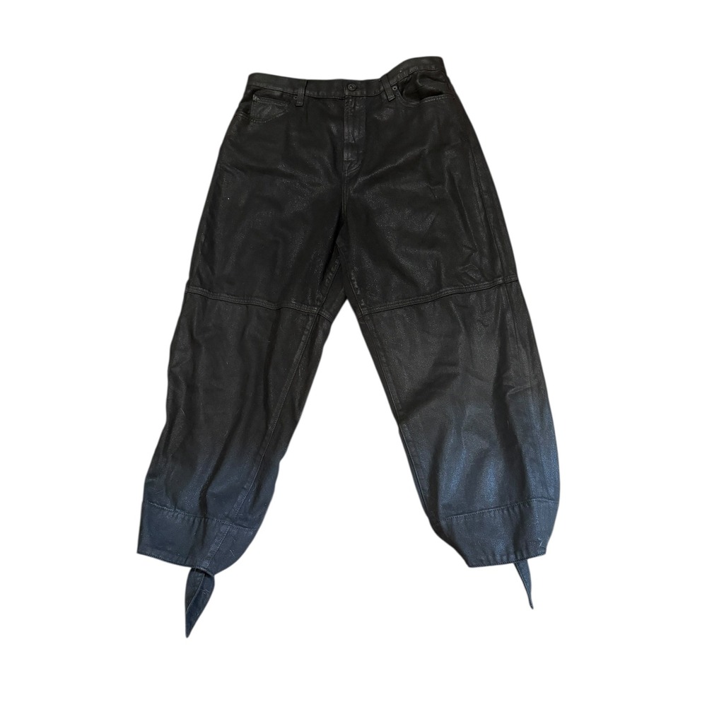 7 For All Mankind‎ Size 32 Black Faux Leather Cropped Tie Hem Pants